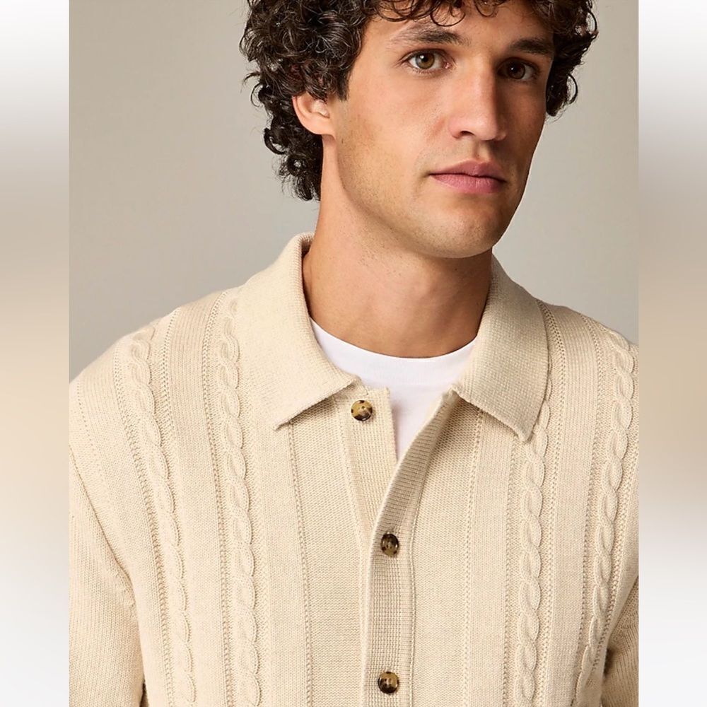 NWT J CREW Heritage cotton cable-knit cardigan sweater-polo in Heather Grey - Picture 4 of 7